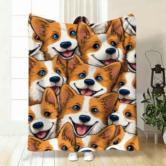 Corgi Lovers Flannel Blanket, Soft Fleece Throw for Bed Sofa, Perfect Cute Home Decor, Great All Season Gift