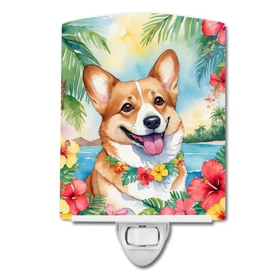 Corgi Luau Ceramic Night Light 4 in x 6 in