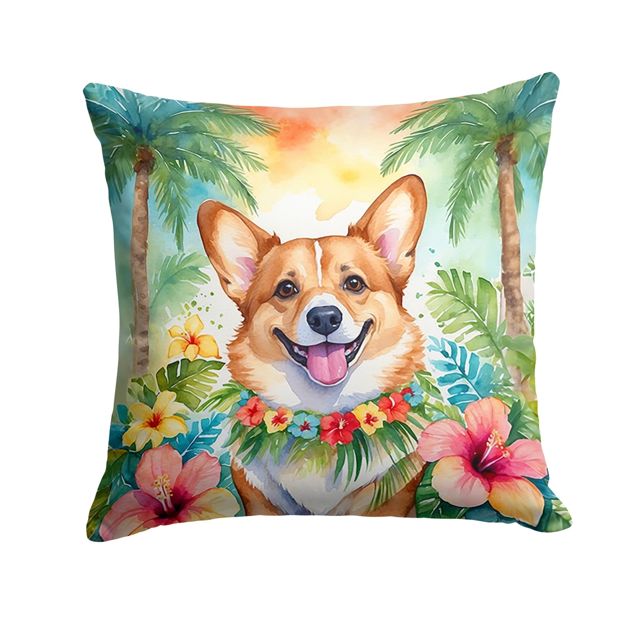 Corgi Luau Throw Pillow 18 in x 18 in
