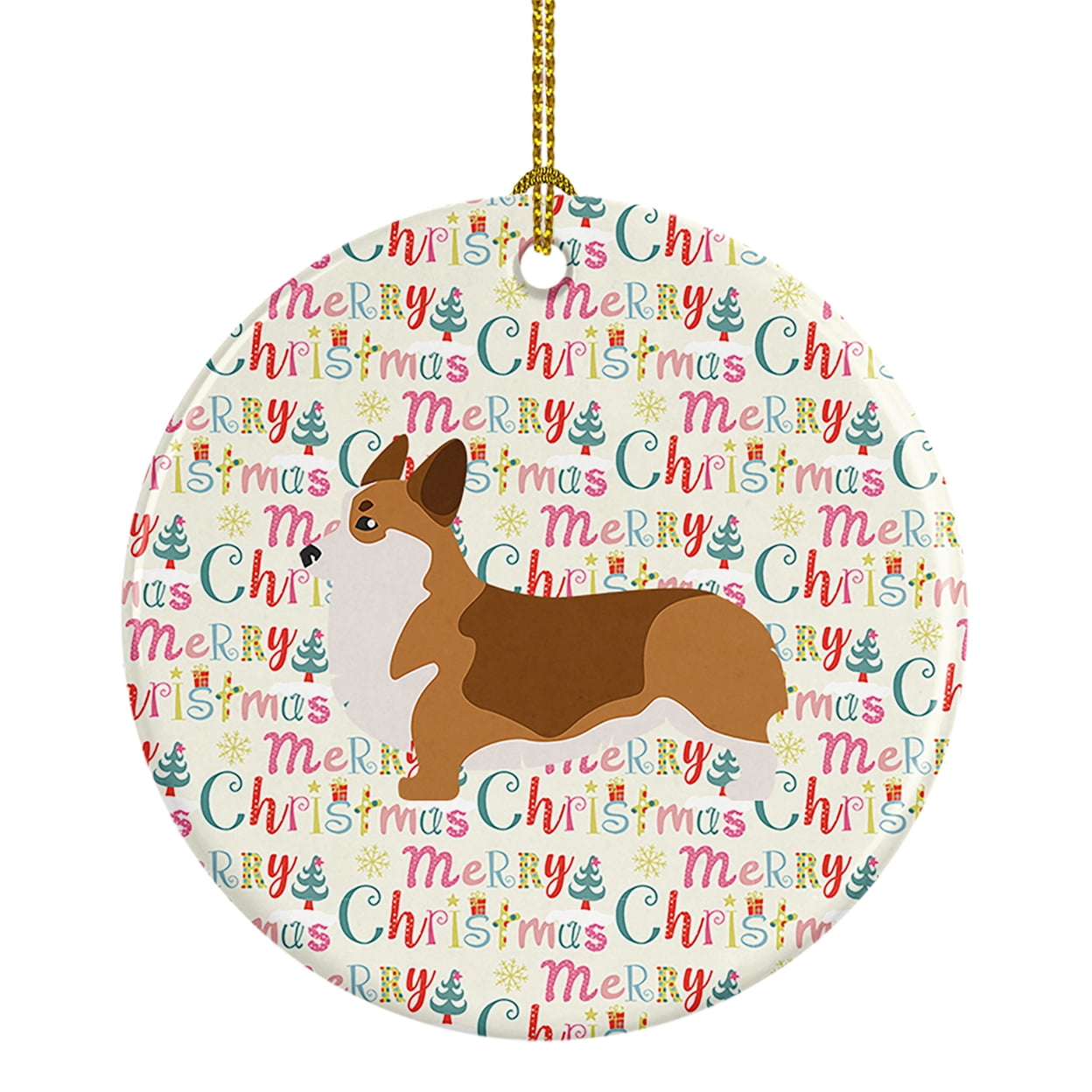 Corgi Merry Christmas Ceramic Ornament 2.8 in x 2.8 in