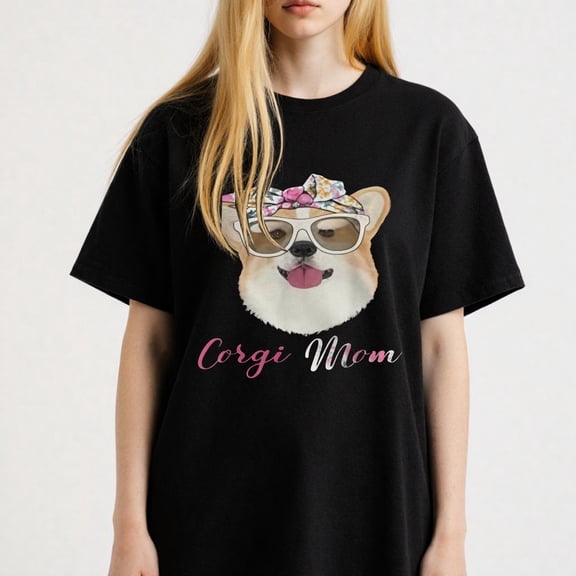 Corgi Mom Design Printing T Shirt Womens Fashion Tee