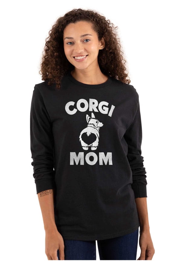 Corgi Mom Dog Pet Parent Fur Mama Women's Long Sleeve T Shirt Brisco Brands M