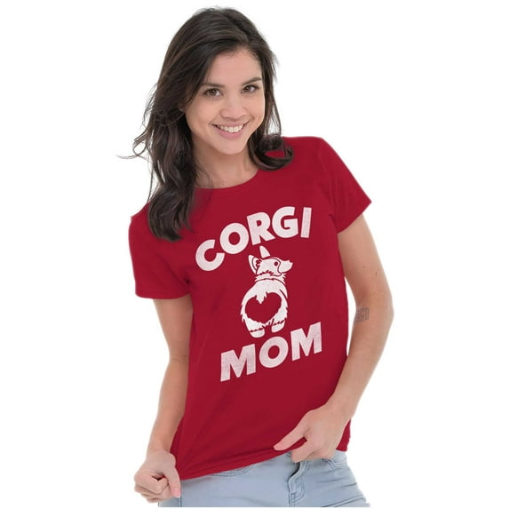 Corgi Mom Dog Pet Parent Fur Mama Womens Slim Fit Graphic Tee Brisco Brands X