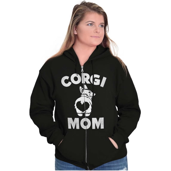 Corgi Mom Dog Pet Parent Fur Mama Zip Hoodie Sweatshirt Women Brisco Brands L