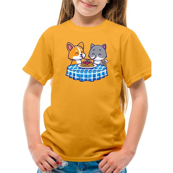Corgi N Kitten Eating Spaguetti T-Shirt Juniors -Image by Shutterstock, x-Small