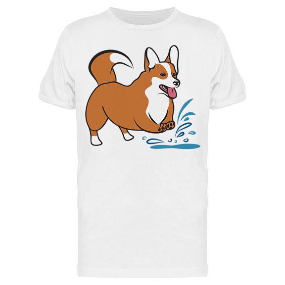 Corgi On A Puddle T-Shirt Men -Image by Shutterstock, Male Large