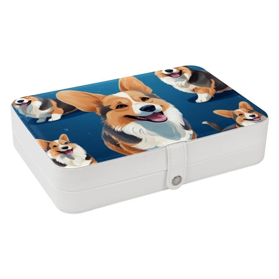 Corgi PU Leather Jewelry Box with Removable Compartment and Necklace Organizer Display Case - Portable