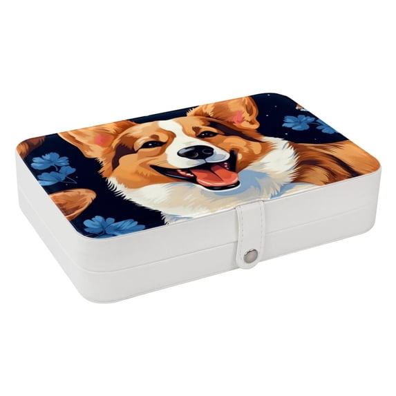 Corgi PU Leather Jewelry Organizer with Removable Compartment, Portable Decorative Box, Storage Box, and Earring Organizer