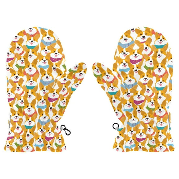 Corgi Pattern Dog Cold Weather Mittens Cozy Gloves with Adjustable Fit Perfect for Outdoor Fun