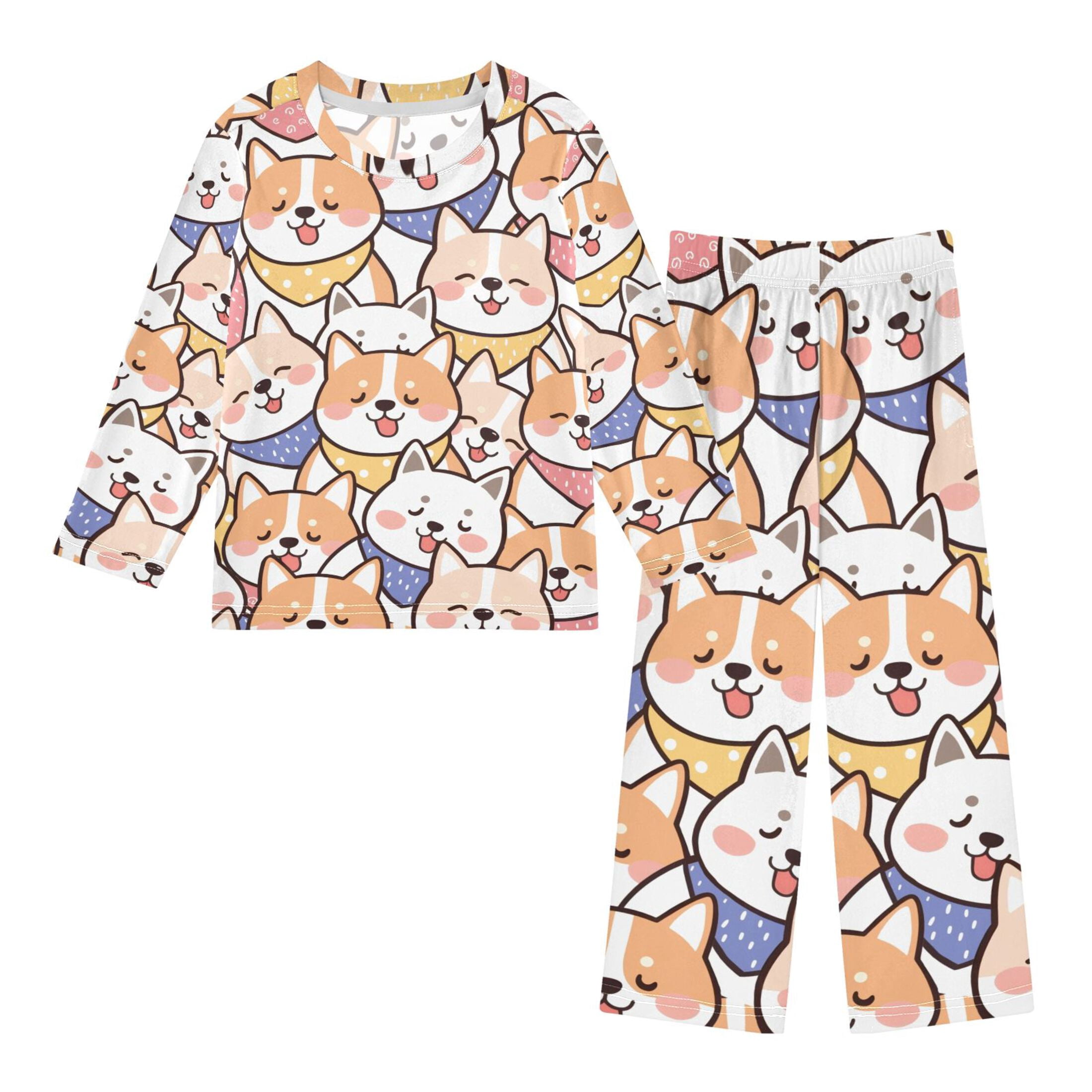 Autaum Patterns Corgi Pattern Pajama Set Soft Warm Cozy Fleece 2 Piece Fall Winter ...