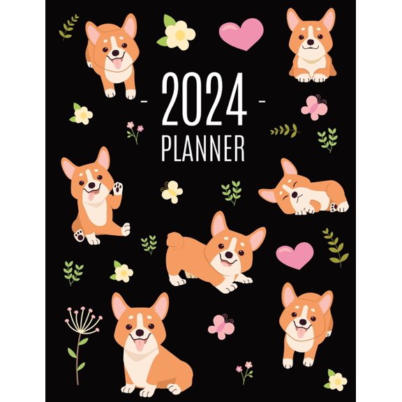 Corgi Planner 2024: Daily Organizer: January-December (12 Months) Beautiful Agenda with Adorable Dogs, (Paperback)