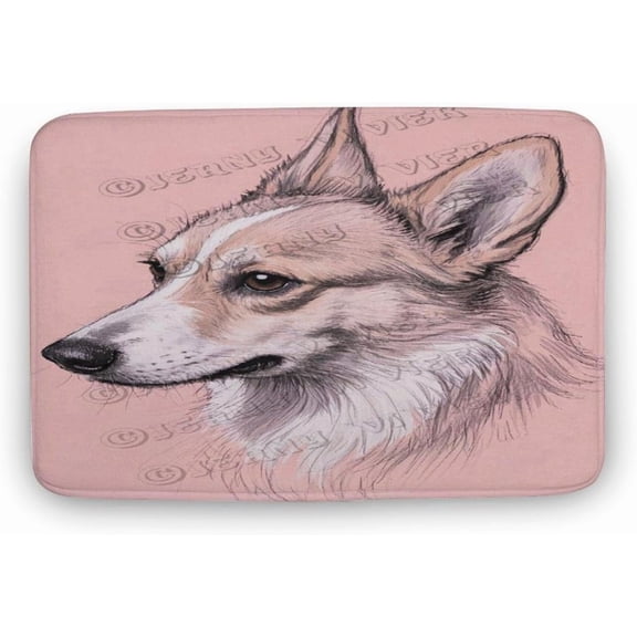 Corgi Portrait Bath Rug, Soft Plush Microfiber Non-Slip Mat for Dog Lovers, Bedroom, Bathroom, or Patio, 16x24 in