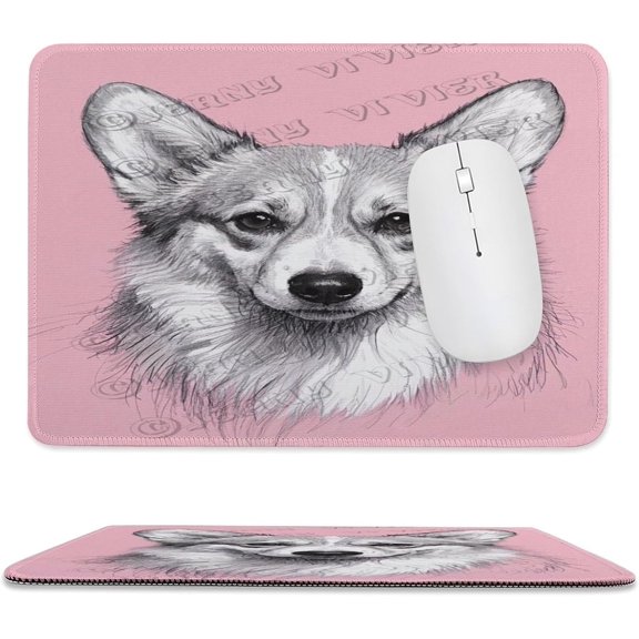 Corgi Portrait Mouse Pad 8x10 in, Stitched Edge Non-Slip Desk Mousepad, Adorable Corgi Puppy Portrait Artwork for Home Office Desk Decor