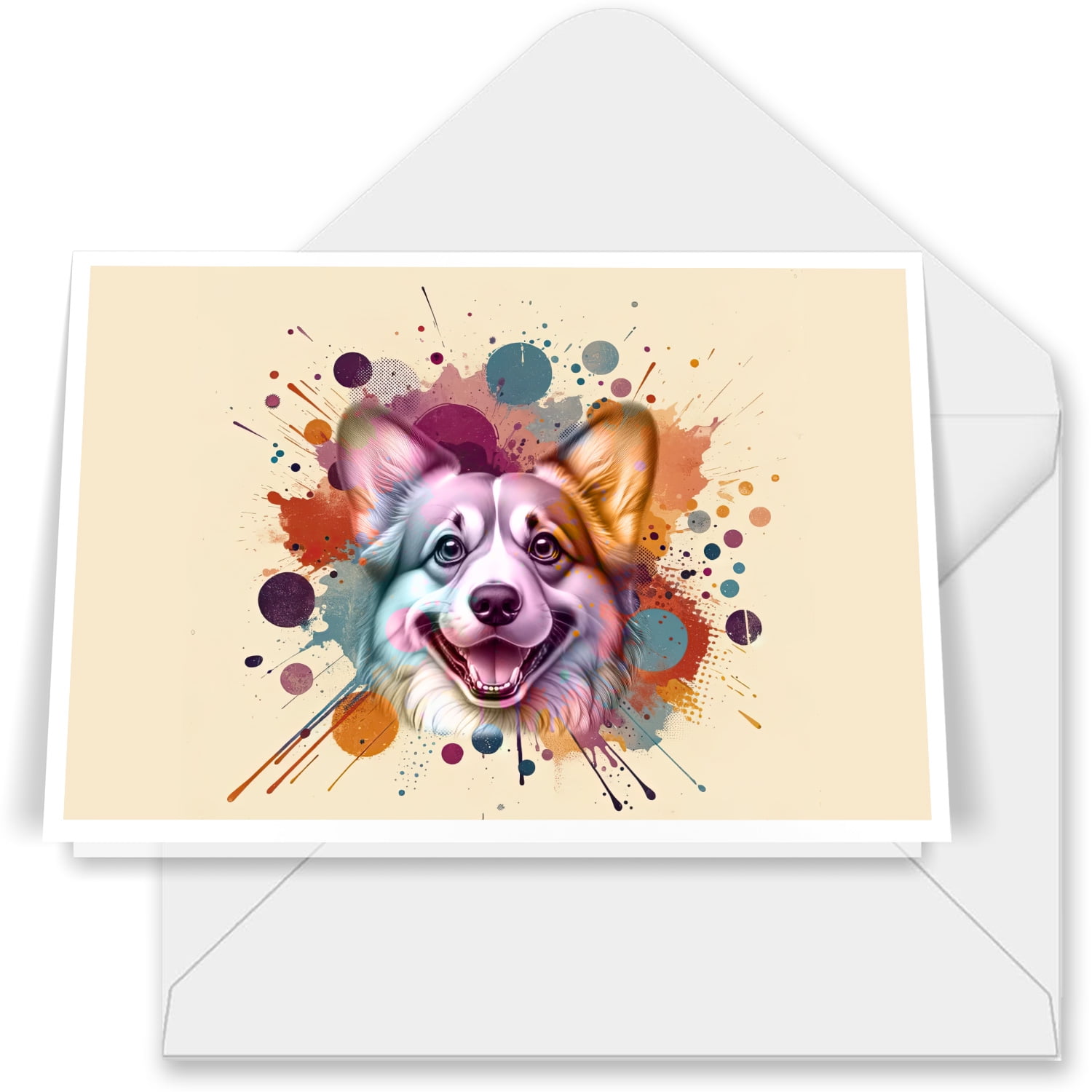 Corgi Portrait Watercolor Vintage Retro Styles 7x5in Folded Greeting