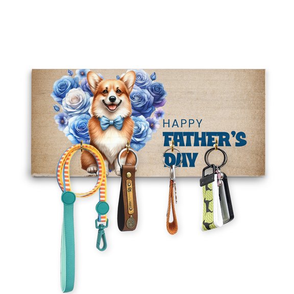 Corgi Proud Dad Happy Father's Day Wood Key Holder Welsh Corgi Dog Lover Gifts Idea Wall-mounted Key Rack Home Decor - 02008