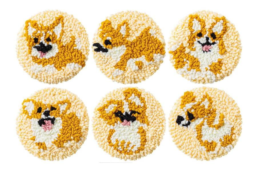 Corgi Punch Needle Coasters Kit,6-pattern punch needle Needle Coasters Kit ,Punch Art for Beginners,Suitable for Home Decoration