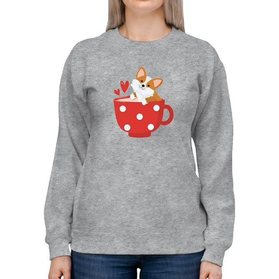 Corgi Pup In Big Red Mug Sweatshirt Women -Image by Shutterstock, Female Medium