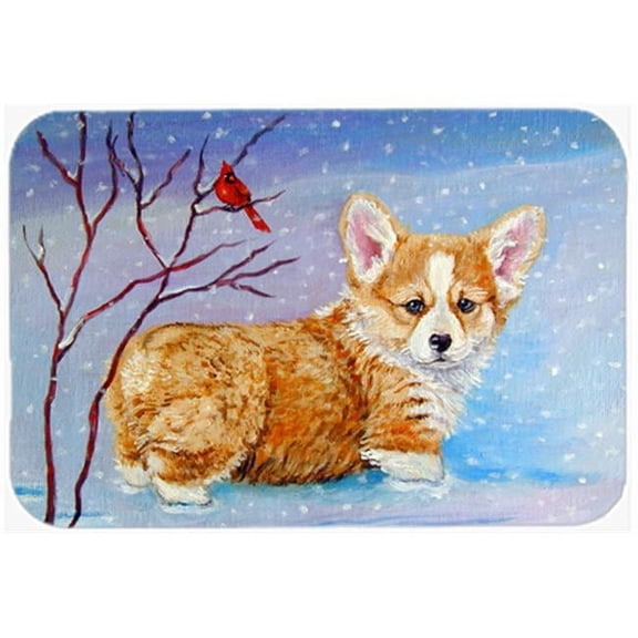 Corgi Pup Snow Cardinal Glass Cutting Board, Large
