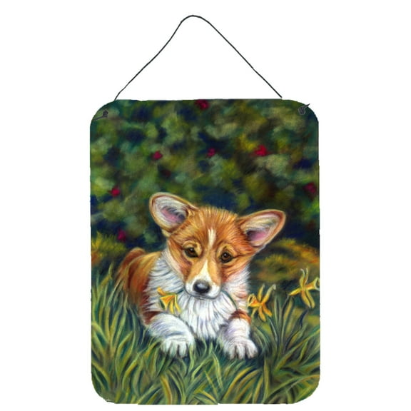 Corgi Pup and Daffodils Wall or Door Hanging Prints