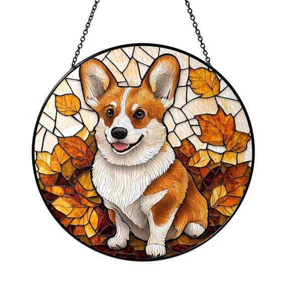 Corgi Puppy Illustration Stained Glass Window Decor