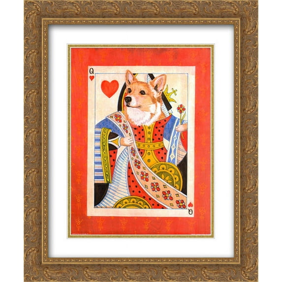 Corgi Queen of Hearts 2x Matted 15x18 Gold Ornate Framed Art Print by Kari Phillips