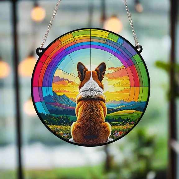 Corgi Rainbow Bridge Acrylic Suncatcher Window Hanging Pet Memorial Dog Lover