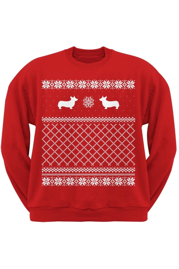 Corgi Red Adult Ugly Christmas Sweater Crew Neck Sweatshirt