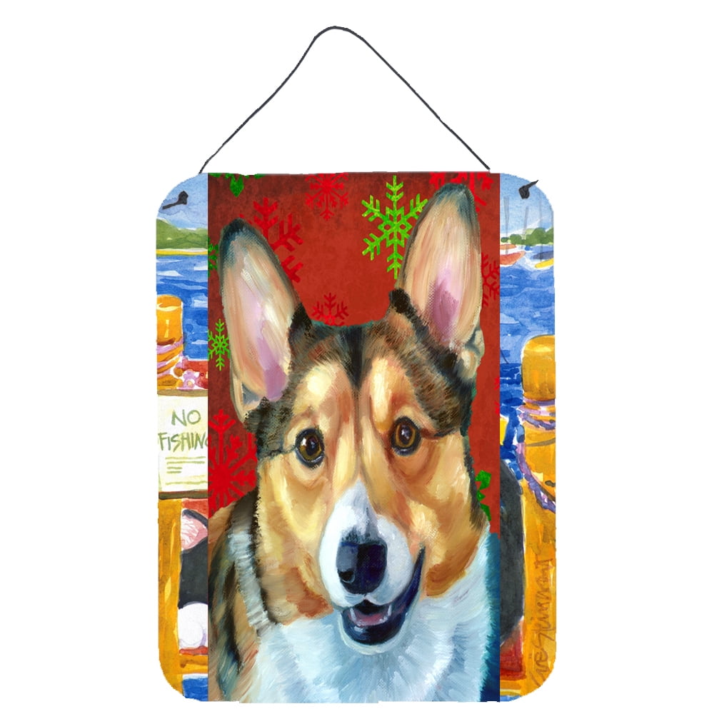 Corgi Red Snowflakes Holiday Christmas Wall or Door Hanging Prints