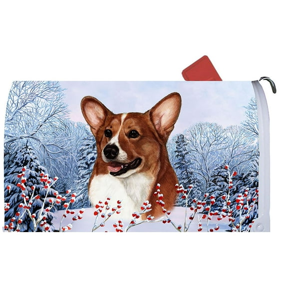 Corgi Red/White- Best of Breed Dog Breed Winter Berries Mail Box Cover