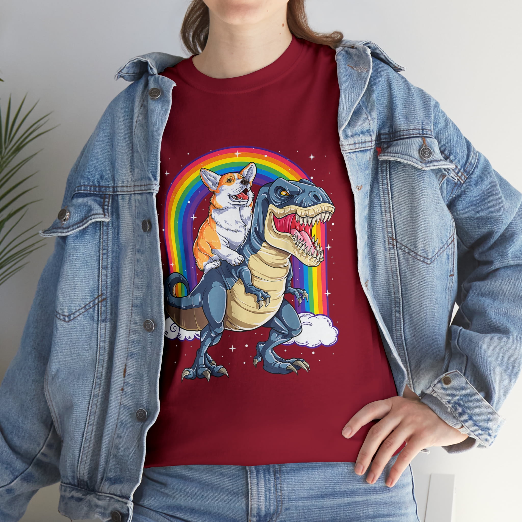 Corgi Riding Dinosaur T-rex Space Galaxy Rainbow T-Shirt - Walmart.com
