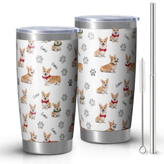 Corgi and Scarf White Pattern OneSize Car Tumbler 1 Pack, Vacuum Insulated Insulated Drink Cup Pc Sliding Lid Gifts Ideas for Adults Teachers Office Workers
