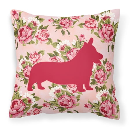 Corgi Shabby Chic Pink Roses Fabric Decorative Pillow