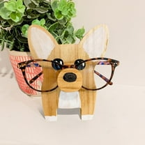 Corgi Shaped Wooden Glasses Stand Handcrafted Desktop Decoration Artwork For Pet Lovers, Functional Eyeglass Holder And Adorable Ornament For Desks Tables Shelves, Unique