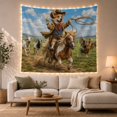 thumbnail image 1 of Corgi Sheriff on Pinto Horse Among Animals in Pasture, Playful Digital Art for Dog Lovers, Farm Decor, New Home Gift, Tapestry Wall Hanging for Bedroom and Living Room, 1 of 7