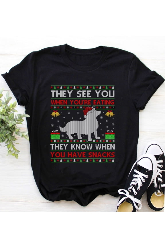 Corgi Shirt / Corgi T-shirt / Corgi Xmas Shirt / Corgi Christmas Shirt / They See You're Eating Xmas Lighting Ugly Corgi Christmas Shirt