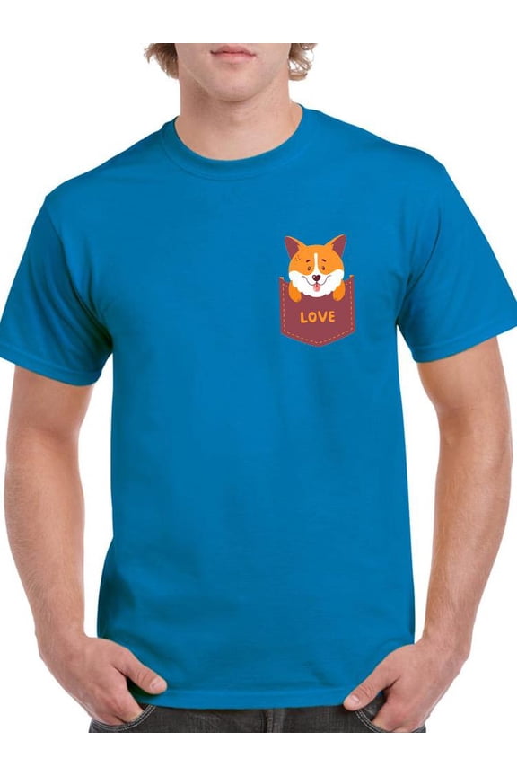 Corgi Sitting Inside Pocket T-Shirt Men -Image by Shutterstock, Male Large