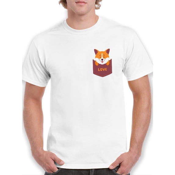 Corgi Sitting Inside Pocket T-Shirt Men -Image by Shutterstock, Male XX-Large
