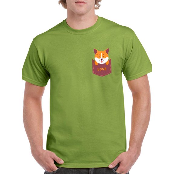Corgi Sitting Inside Pocket T-Shirt Men -Image by Shutterstock, Male XX-Large