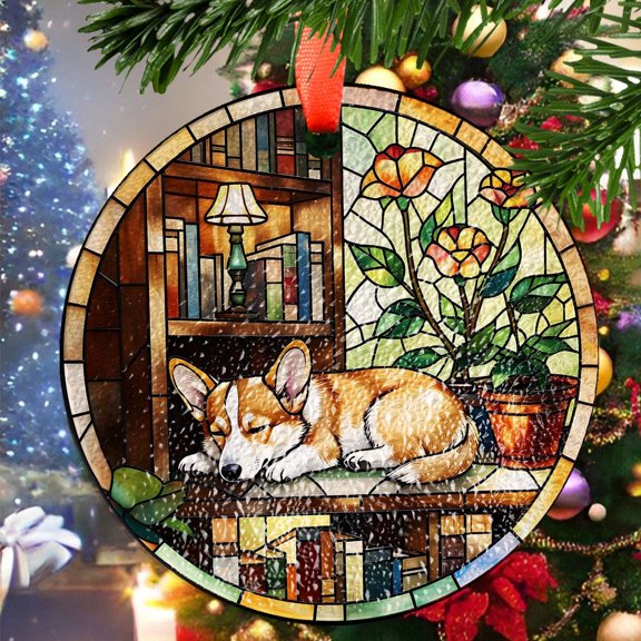 Corgi Sleeping On Christmas Ornament, Ceramic/Acrylic Ornament, Gift for Mom, Romantic Valentine Decoration, Holiday Festival Ornament, Collectible 2025