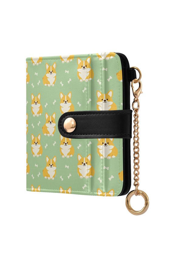 Corgi Small Wallet for Women RFID Blocking Bifold PU Leather Credit Card Holder with Zipper Coin Pocket Compact Cute Travel Purse Magnetic Snap 7 Card Slots