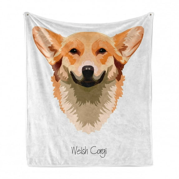Corgi Soft Flannel Fleece Throw Blanket, Welsh Breed Dog Friend Illustration with Typography, Cozy Plush for Indoor and Outdoor Use, 50" x 70", Orange White, by Ambesonne