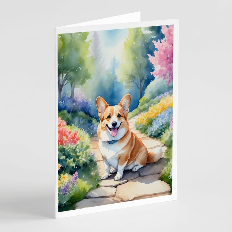Corgi Spring Path Greeting Cards Pack of in x in