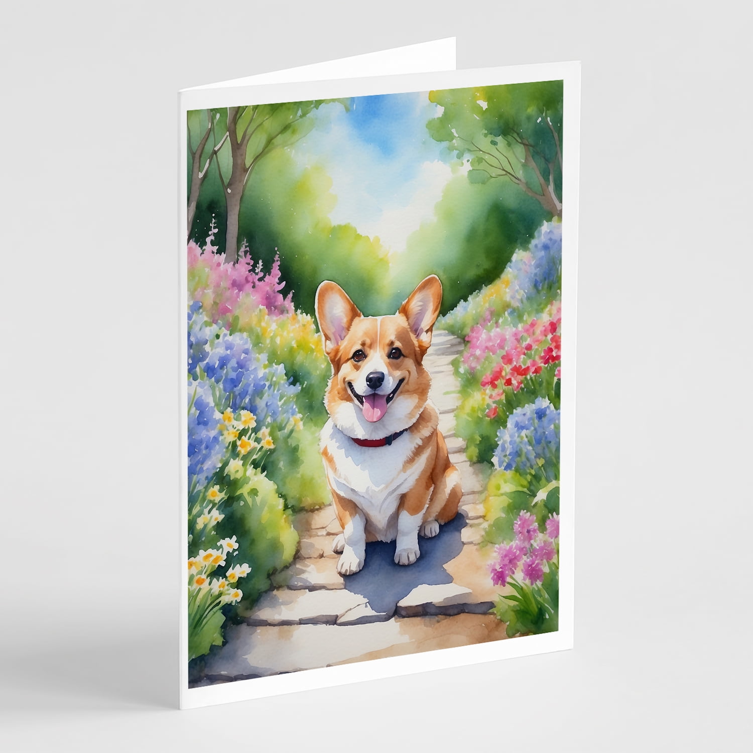 Corgi Spring Path Greeting Cards Pack of 8 7 in x 5 in - Walmart.com