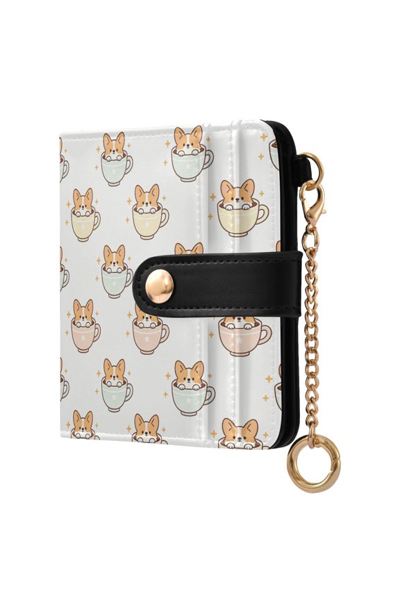 Corgi Star Small Wallet for Women RFID Blocking Bifold PU Leather Credit Card Holder with Zipper Coin Pocket Compact Cute Travel Purse Magnetic Snap 7 Card Slots