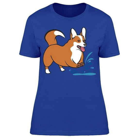 Corgi Stepping On A Puddle T-Shirt Women -Image by Shutterstock, Female Medium