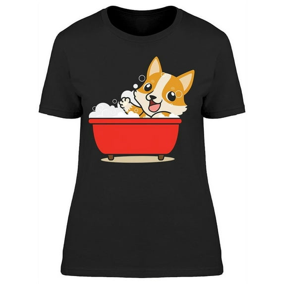 Corgi Taking A Bath T-Shirt Women -Image by Shutterstock, Female Large