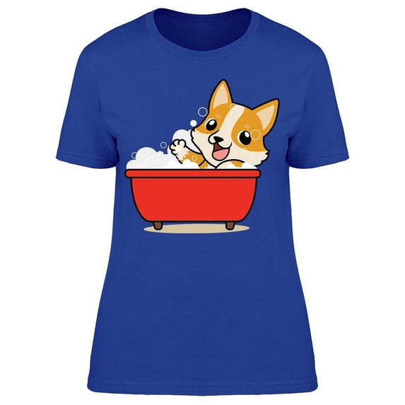 Corgi Taking A Bath T-Shirt Women -Image by Shutterstock, Female Small