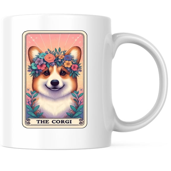 The Corgi Tarot Card Coffee Mug - Corgi Dog Breed - Corgi Dog Lover - Corgi Mom Mama - 11 Ounce Coffee Mug - Printed On Both Sides - Microwave & Dishwasher Safe - White Handle & Interior - BMCM00743