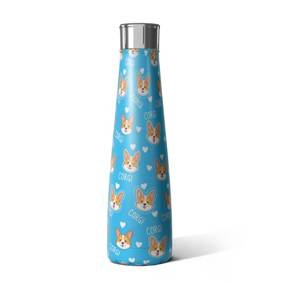 Corgi and Text Blue Pattern Cola Shaped Water Bottle 1 Pack, Vacuum Insulated Double Wall Drink Bottle Pc Screw Lid Gifts Ideas for Birthday Holiday Party