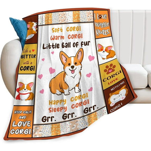 Corgi Throw Blanket Ultra Soft Cozy Plush Cute Dog Flannel Fleece Blankets Lightweight Fuzzy Warm Party Blanket Corgis Lovers Gifts for Bed Couch Sofa Kids Adults 80"x60"